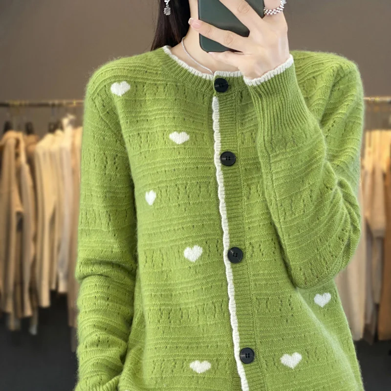 Hot selling new cardigan women\'s 100 Australian wool sweater fashionable knitted jacket cardigan women\'s O-neck wool sweater