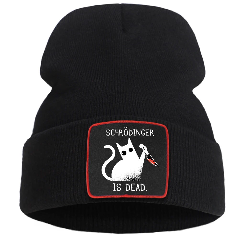 Schrodinger Is Dead Black Cat Beanie Cap Casual Fashion Hat Unisex Harajuku Outdoor Warm Knitted Hat Solid Color Bonnet Caps