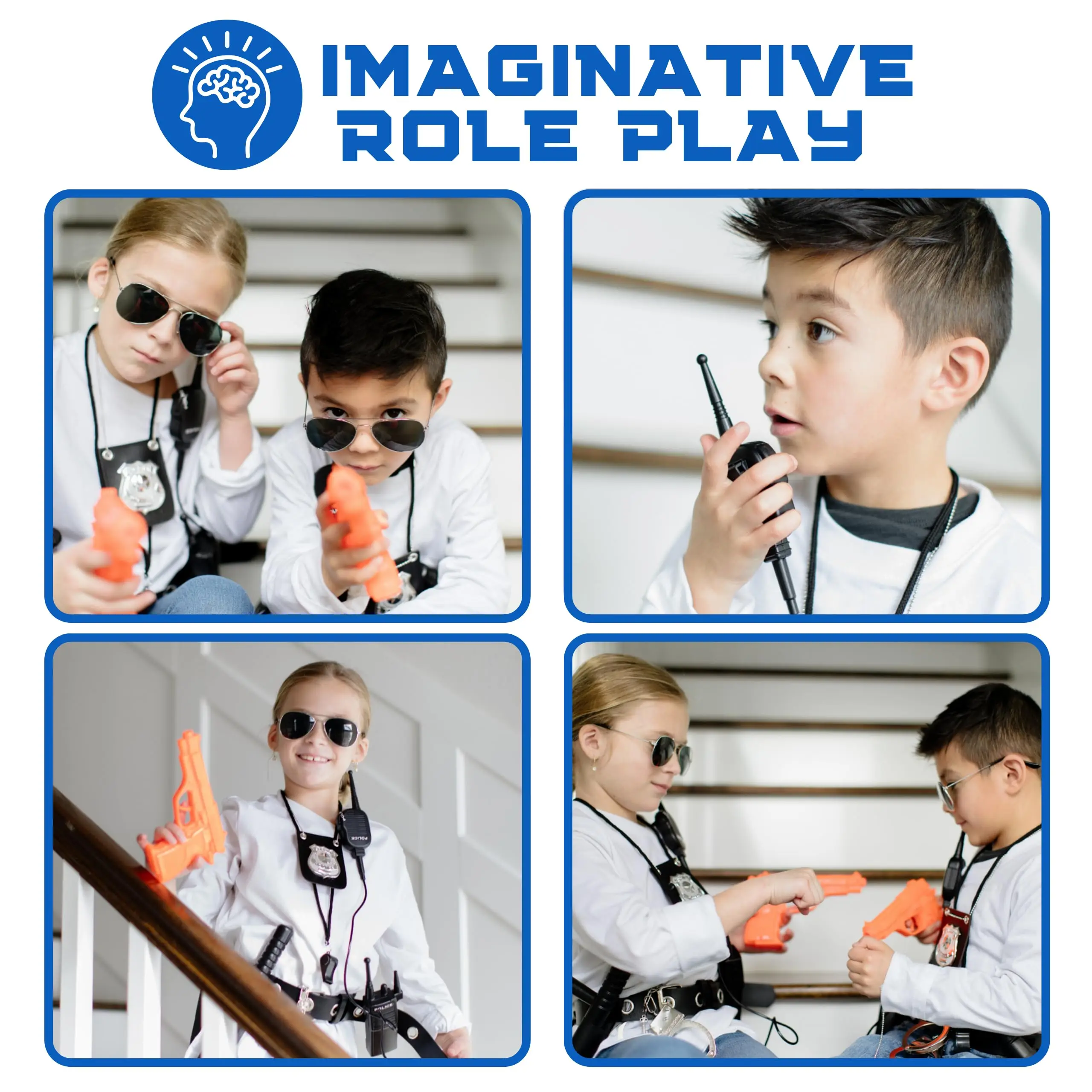 Police Officer Pretend Play Set 10-Piece Costume Accessories With Badge Belt Gun Handcuffs Halloween Role Play Kit For Ages 3–10 - Image 6