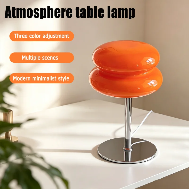 Glass Table Lamp With Multi-Color Mode Household Atmosphere Light Low Blue Light Night Light Cozy Bedroom Bedside Ornament