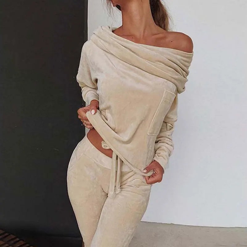 Europe and the United States Sell Women\'s Pure Color Fashion Casual One-shoulder Bow Slim Home Suit