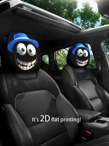 2Pc Funny Big Eyes Smiling Cartoon Printed Car Headrest Covers &ndash; Perfect Decoration for Halloween/Christmas Holidays.
