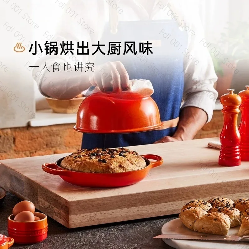 24cm Enamel Cast Iron Pot Flat Bottom Bread Baking Pan Seafood Pot for Oven Gas Electric Stove