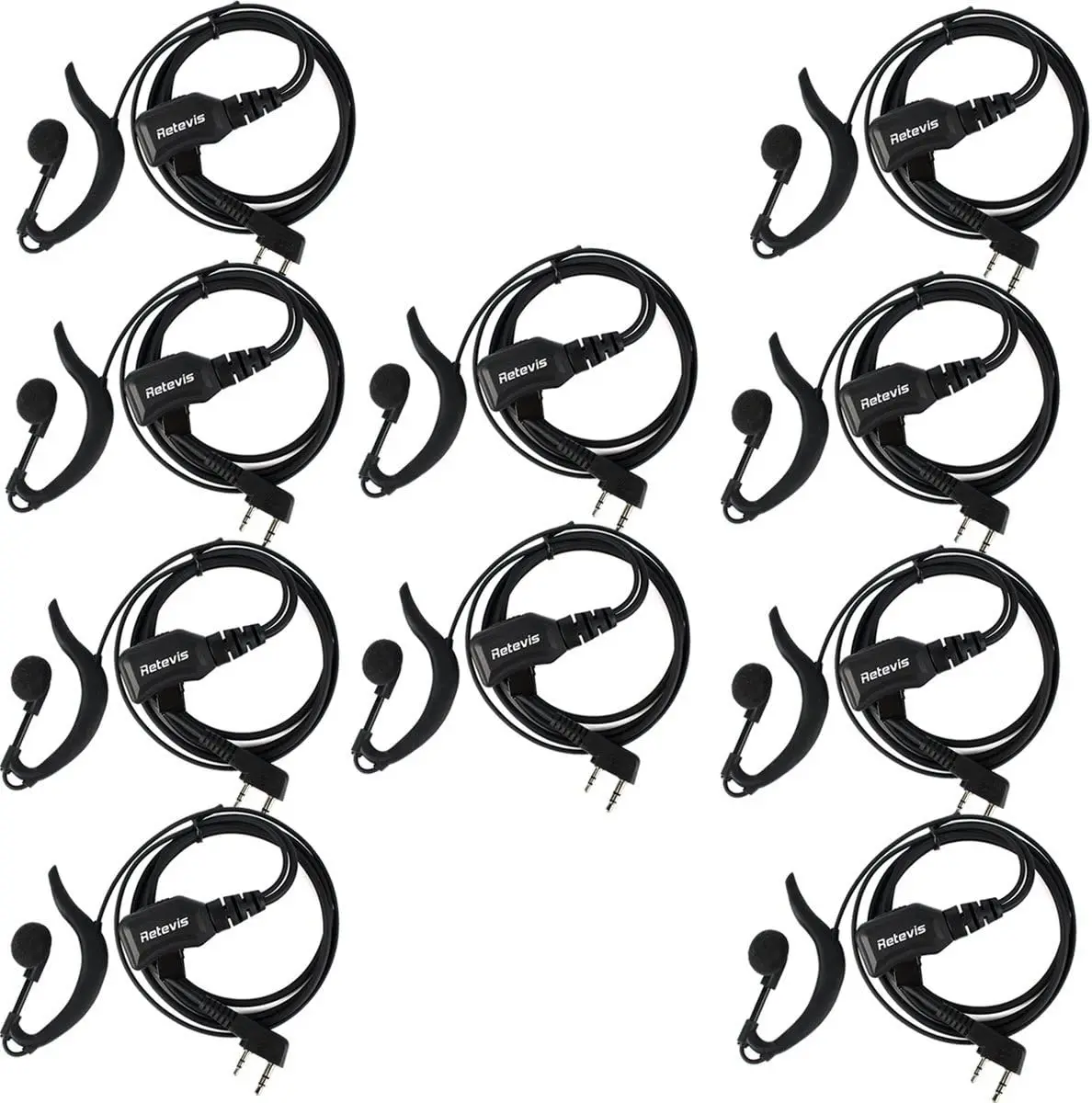 

Набор из 10 наушников G-образной рации с микрофоном, регулируемая громкость, совместимый с 2-контактными радиостанциями