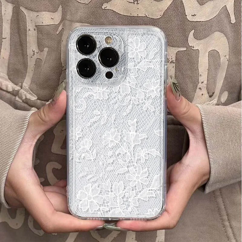 

Elegant Lace Floral Pattern Phone Case For Xiaomi Redmi Note 14 Pro Plus 5G 14 13 12 11 10 Redmi 13 12 13C 14C Clear Soft Cover