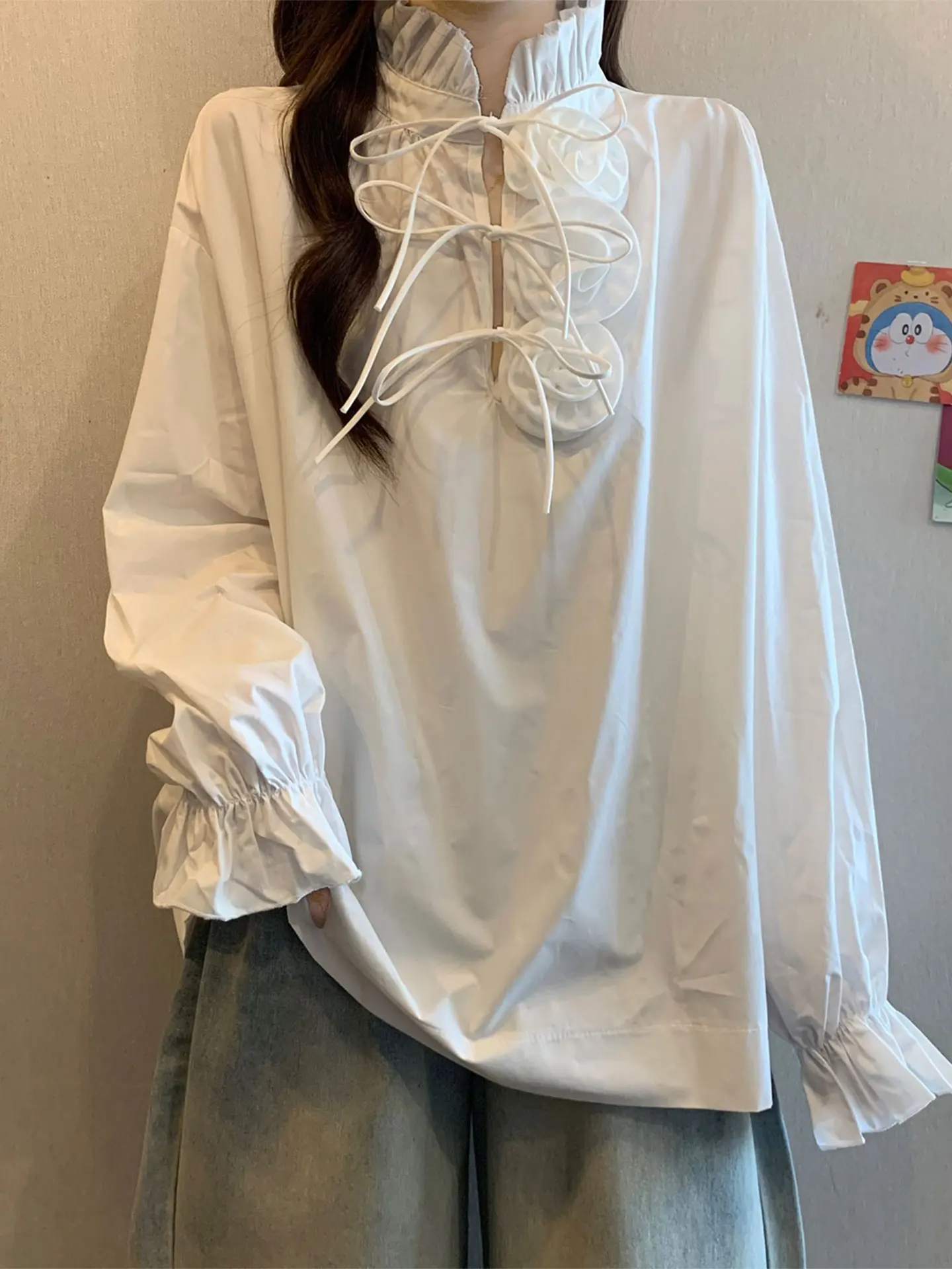 

Ele 3D Floral Long Sve White irt Women Early Spring plus Size Beautiful Slimming Unique Top Casual Sle Loose Fit