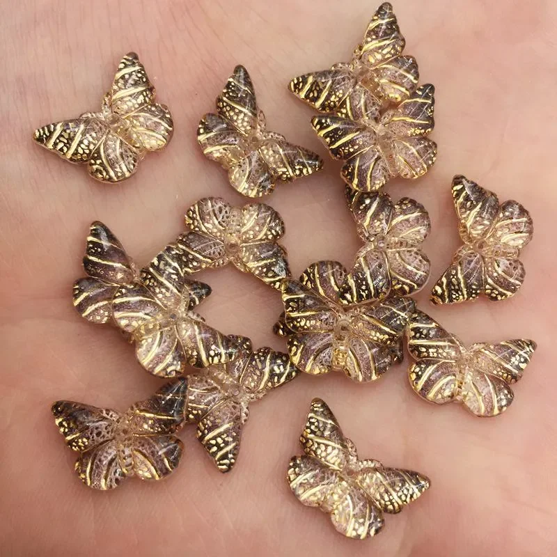 Pretty 40pcs Resin Colorful Crystal Butterfly Flat Back Rhinestone Scrapbook DIY Wedding Appliques 1 Hole Ornament Craft G41