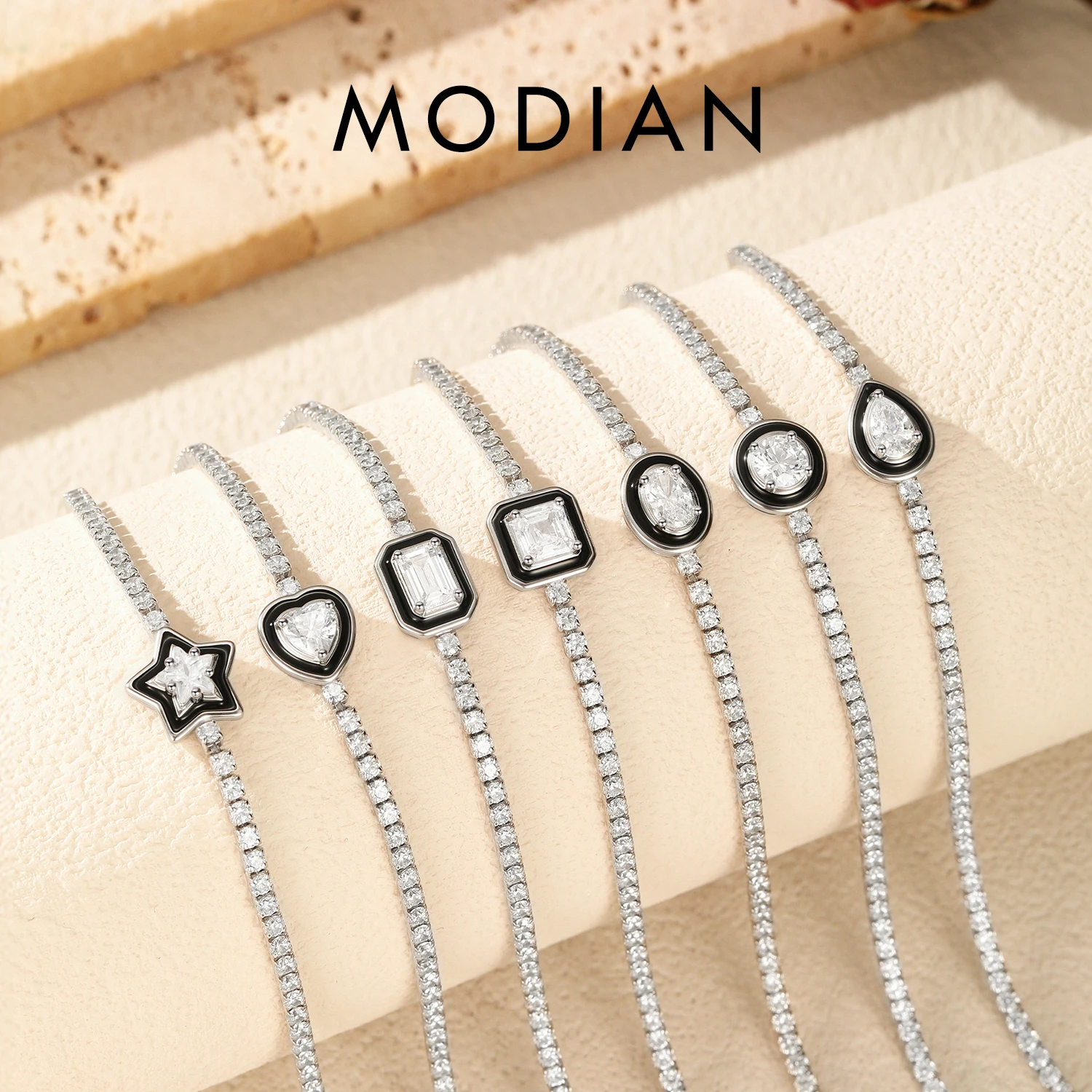 MODIAN 925 Sterling Silver Shinning Stackable Bracelets Stars Geometric Heart Water Drop CZ Tennis Bracelets For Women Jewelry