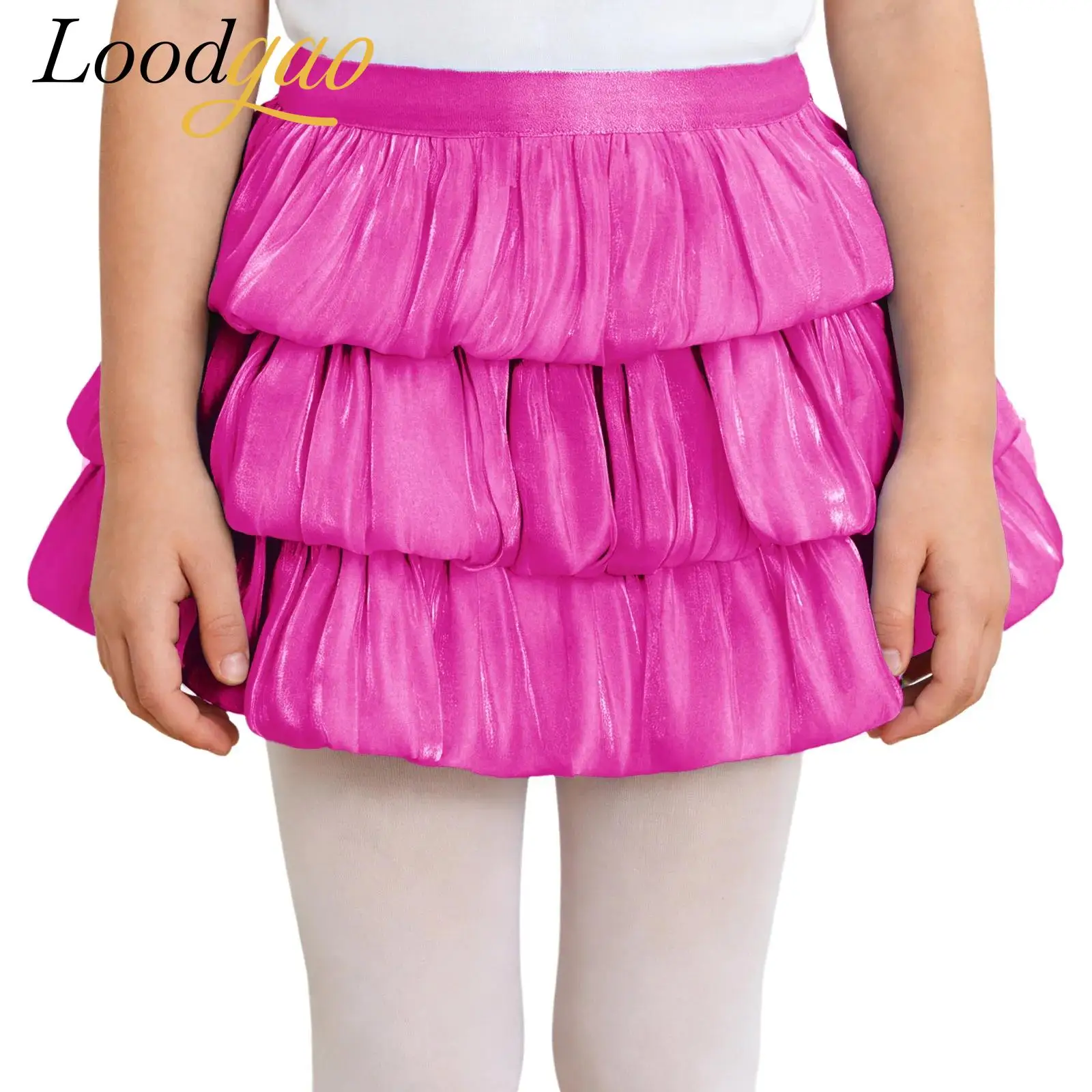 

Girls Sparkling Tutu Birthday Party Wear Elastic Waist Ballet Dance Skirts Dancewear Tiered Ruffle Shimmery Princess Skirt