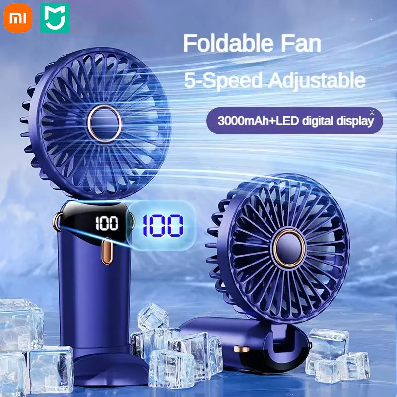 Xiaomi MIJIA 3000mAh Handheld Small Fan USB Rechargeable Portable Neck Electric Fan With Phone Stand and Display Screen Desktop