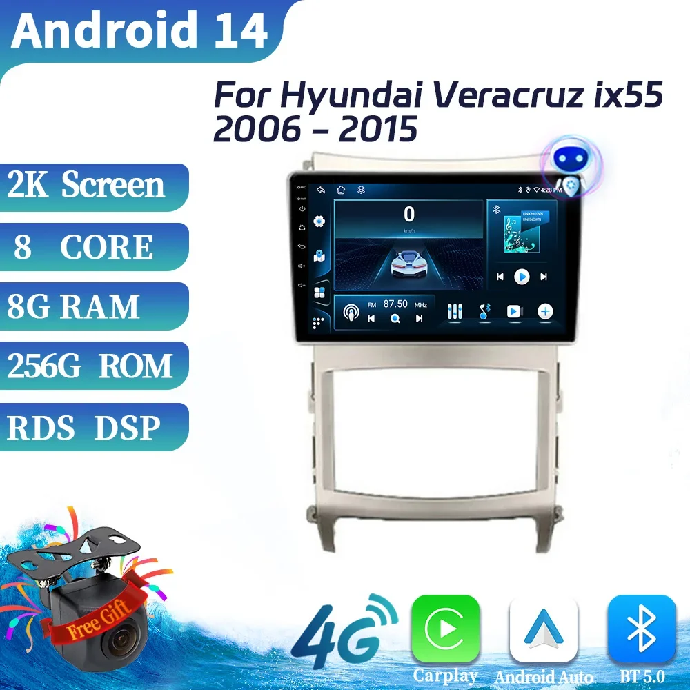 

Автомобильный радиоприемник, мультимедийное видео для Hyundai Veracruz ix55 2006-2015, Android 14, навигация, GPS, беспроводной Apple BT, экран Carplay, стерео