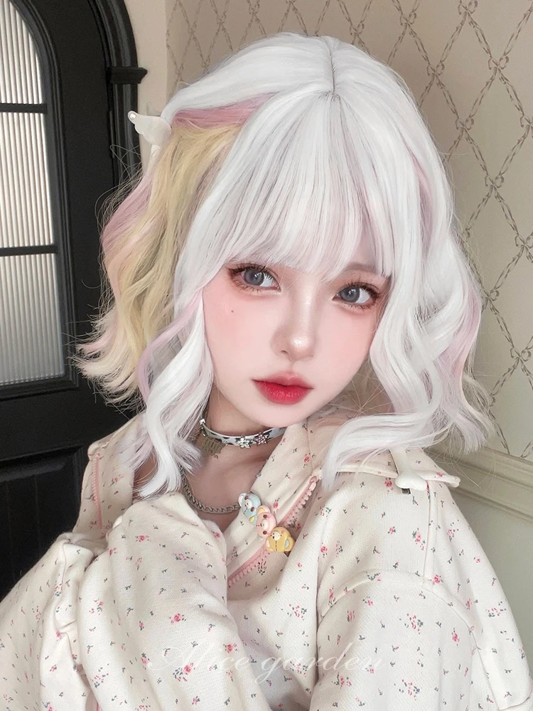 

Wig female short hair daily lolita hanging ear dye full headgear jk color short curly hair