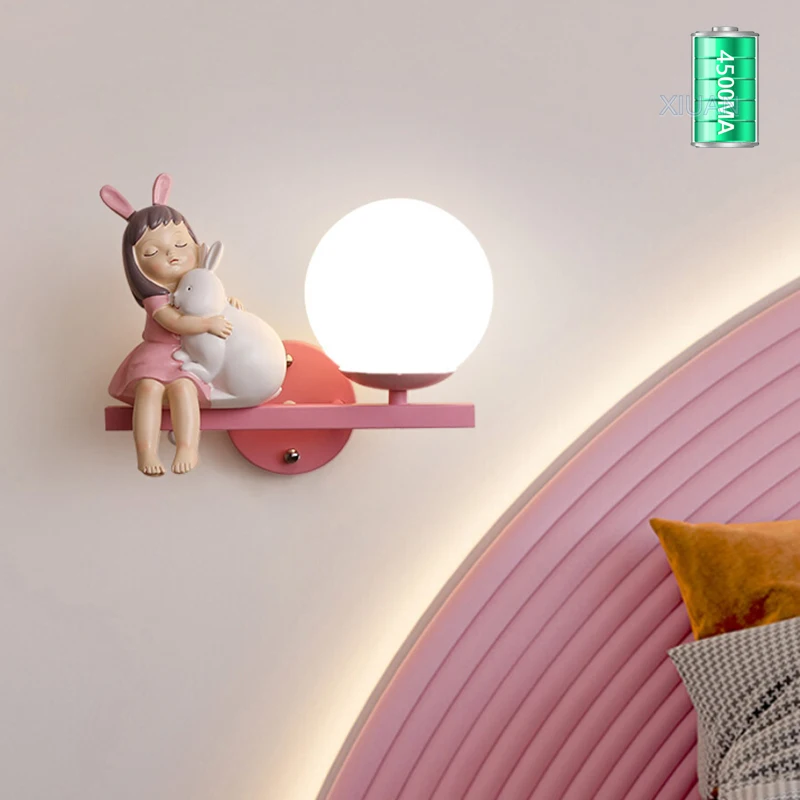 

Wiring-free Wall Lamp Battery Operated Children's Bedroom Bedside Wall Light On/off Switch Princess Room Rabbit Unicorn Lamps