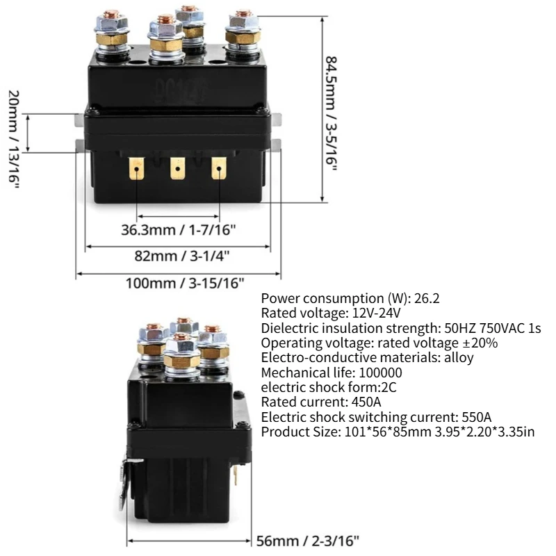 12V Solenoid Relay Winch Relay Solenoid Replacement Contactor for 8000-15000lb ATV UT Winch Control