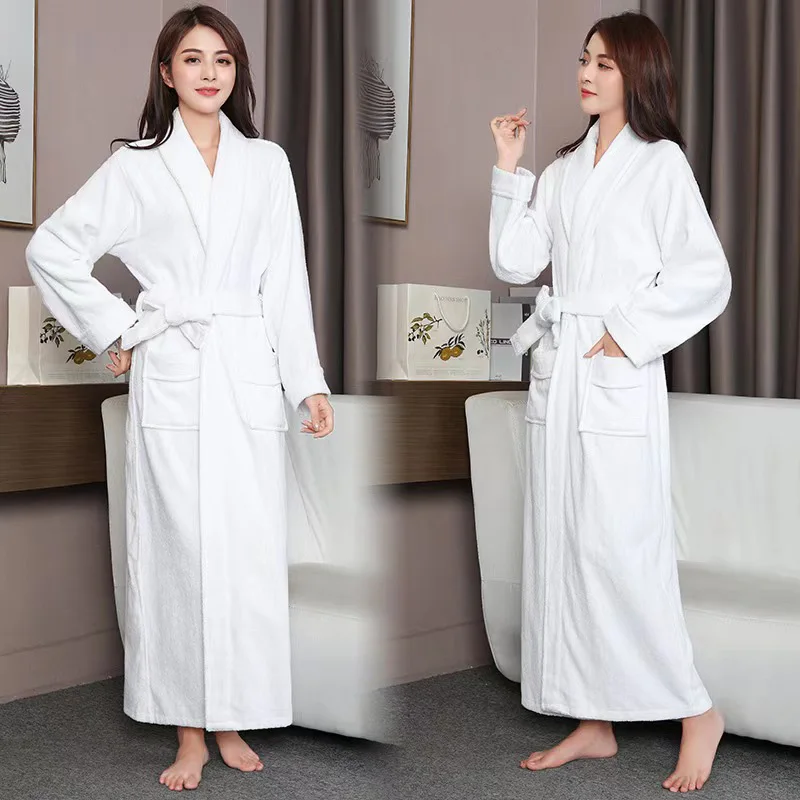 100% Cotton Bathrobe Five Star Hotel Home Thick Absorbent Terry Bath Robe Sleepwear White Man Couple Towel Women Dressing Gown