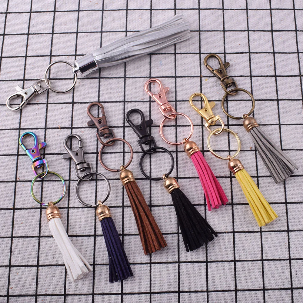 Leather Tassel Pendant With Key Rings Lanyards Clasp Tassel Lobster Claw With Jump Ring for Bag Accessories Handbag Key Chain