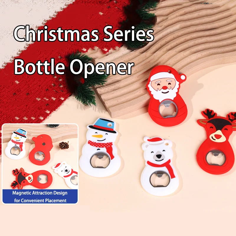 

IK 4PCS Christmas Bottle Opener Stainless Steel Beer Opener Magnetic Bar Tool Christmas Gift Stocking Stuffer Christmas Supplies