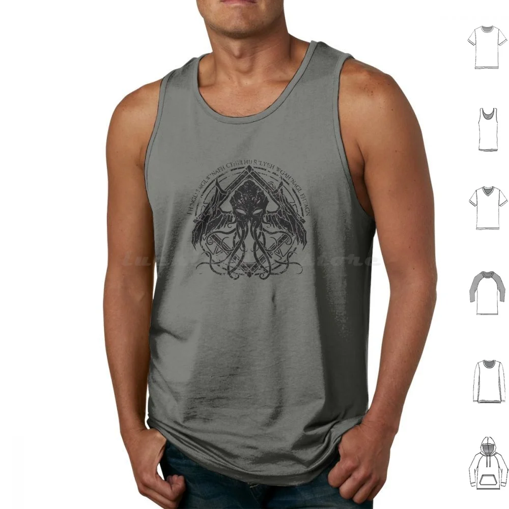 Cthulhu-- Distressed Chant Design V2 Regatas Colete Sem Mangas Cthulhu Eldritch Horror Dark Elder God Tentáculos Elder Sign Hp