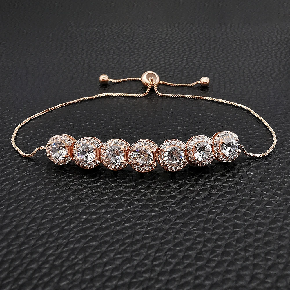 2024 New Luxury Green Pink Rose Gold Silver Color CZ Bracelet Bangle for Wedding Women on Hand Gift Jewelry Wholesale Bulk S5243