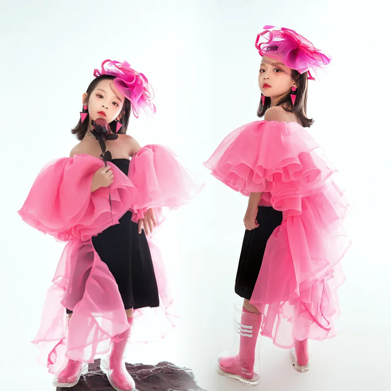 

Girls Catwalk Trendy Clothes Hepburn Style Idol Theme Stage Performance Competition Clothes Pink Model Performance Clothes Macar