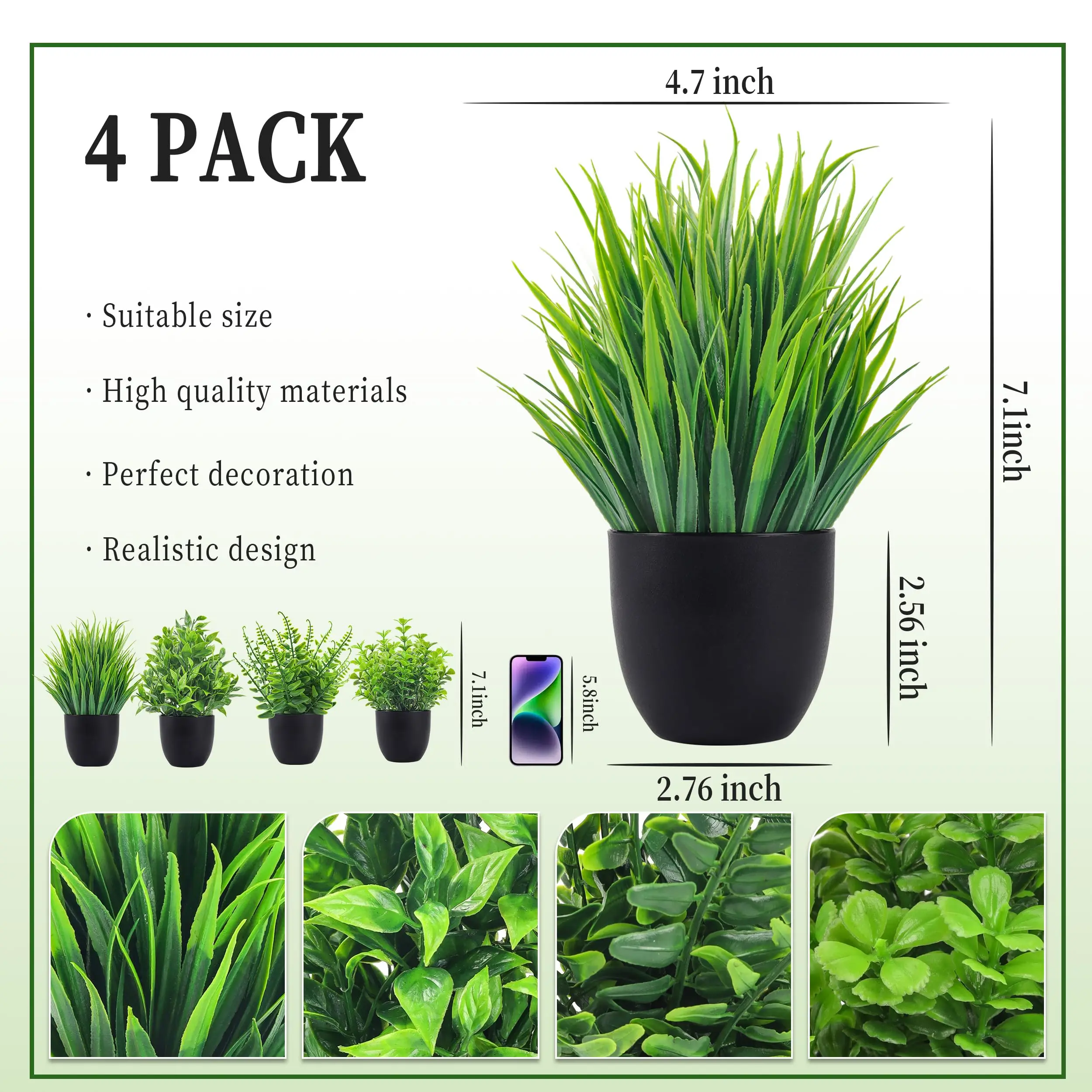 4 Packs Fake Plants Artificial Plants Small Faux Plants Black Bathroom Accessories for Bathroom Home Office Table Decor Indoor - view 3