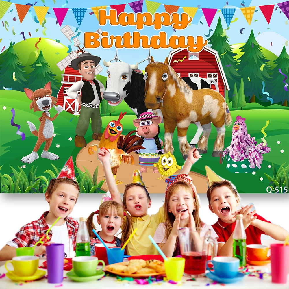 Custom La Granja De Zenon Backdrop Kids 1st Birthday Party Decor Green Grass Farm Barn Animal Tractor Photo Background Studio