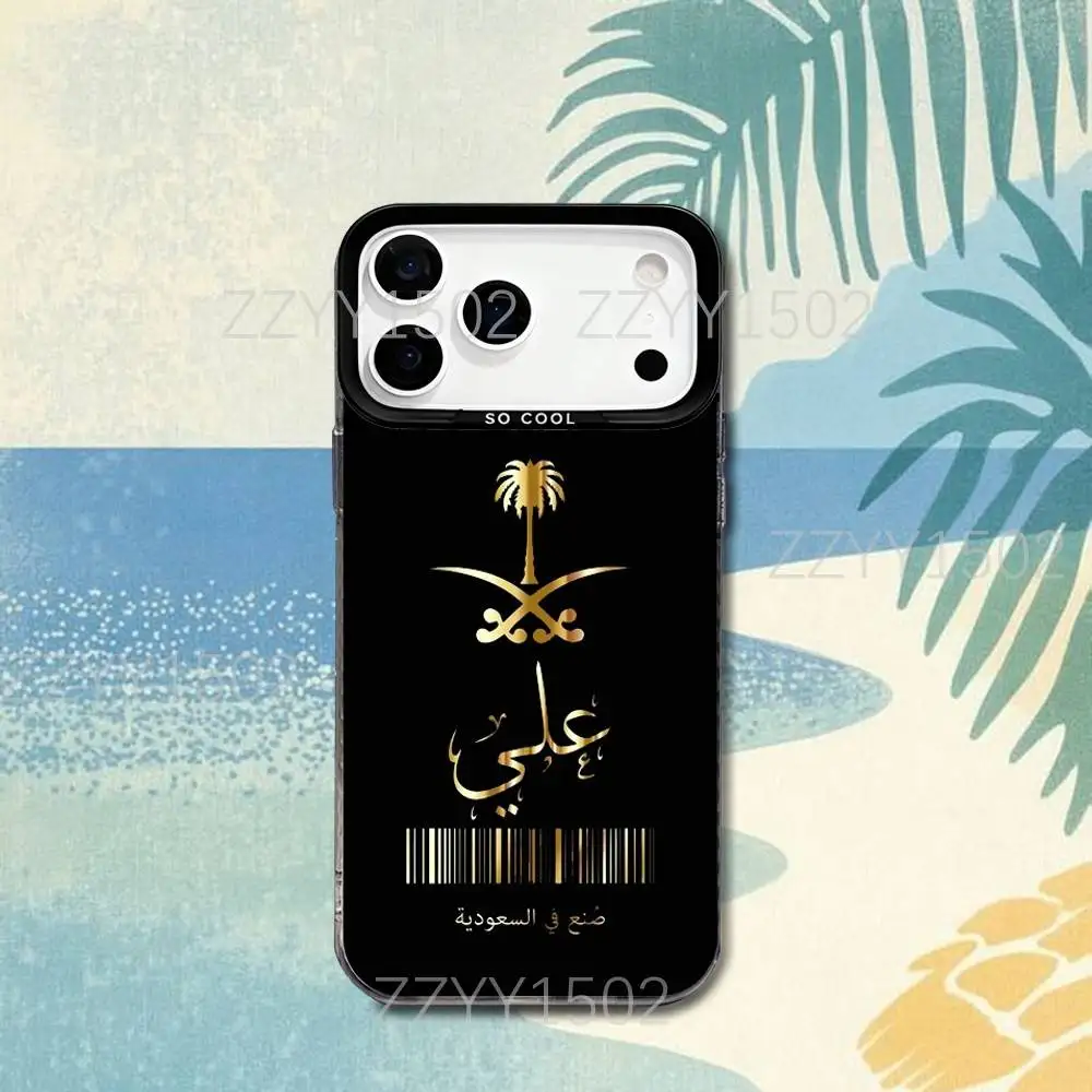 حافظة هاتف بعلم المملكة العربية السعودية لهاتف آيفون 17,16,15,14,13,12,X,8,Pro,Max,Plus,SE4,Air,Mini HD Black IMD Matte #5