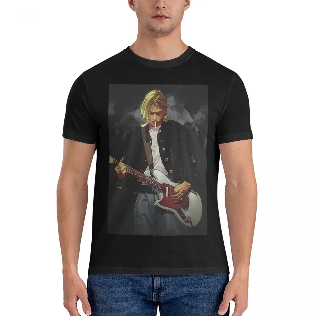 Playing Guitar Poster T-Shirts Men Utero Awesome Pure Cotton Tees Round Collar Short Sleeve T Shirt Gift Idea Clothing