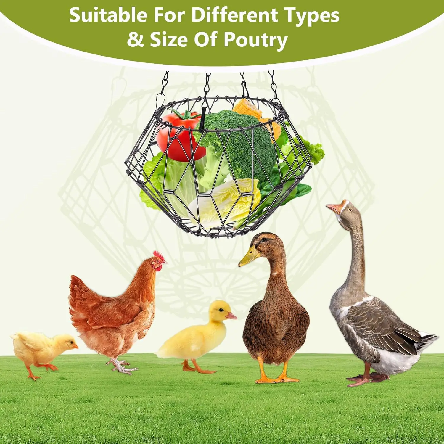Multi Purpose Metal Wire Basket Foldable Hanging Fruit Vegetable Basket Poultry Feeder 3 Sizes