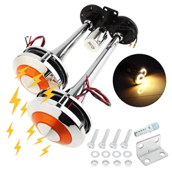 12V / 24V Dual Trumpet 300DB Super Loud Chrome Plated  Air Horn Kit for Car Truck Boat with LED Light