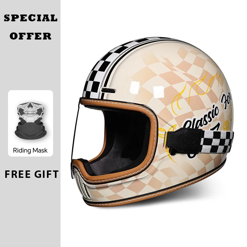 Retro Motorrad Vollhelme DOT Alle Jahreszeiten Racing Vintage Integralhelm Reiten Capacete De Moto Männer Motorradzubehör