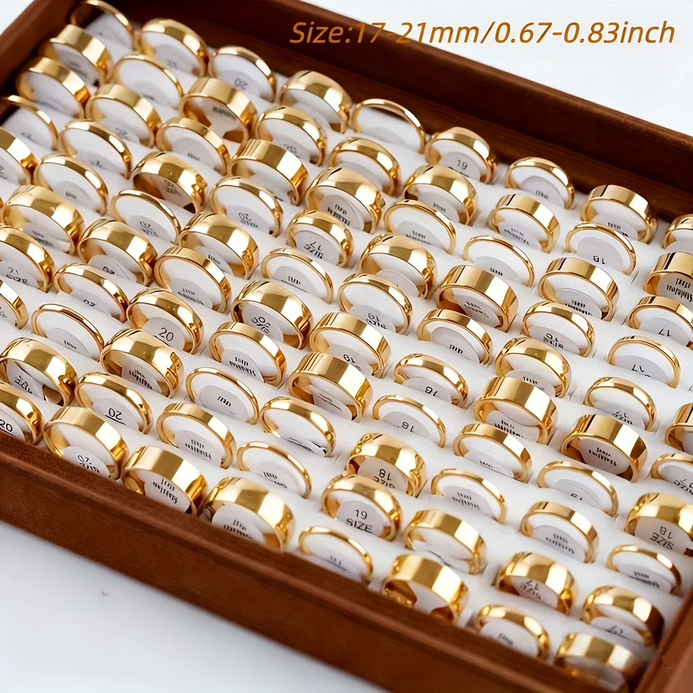 10/14/20/26/30/50/100Pcs Classic Glossy Stainless Steel Rings Set For Men Women Fashion Simple Daily Jewelry Party Gifts