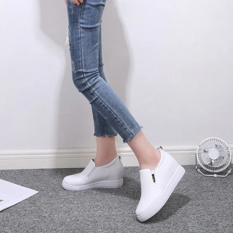 Women's Shoes with Inner Height Increase Sloping Heels Thick Soles Small White Shoe Versatile Casual Loafers Student Girls