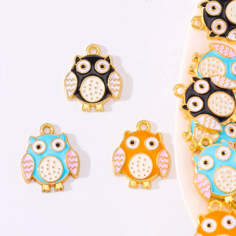 

JQ 10Pcs 15*18 MM Cute Enamel Owl Animal Pendant DIY Necklace Bracelet Earrings Accessories Materials Charms For Jewelry Making