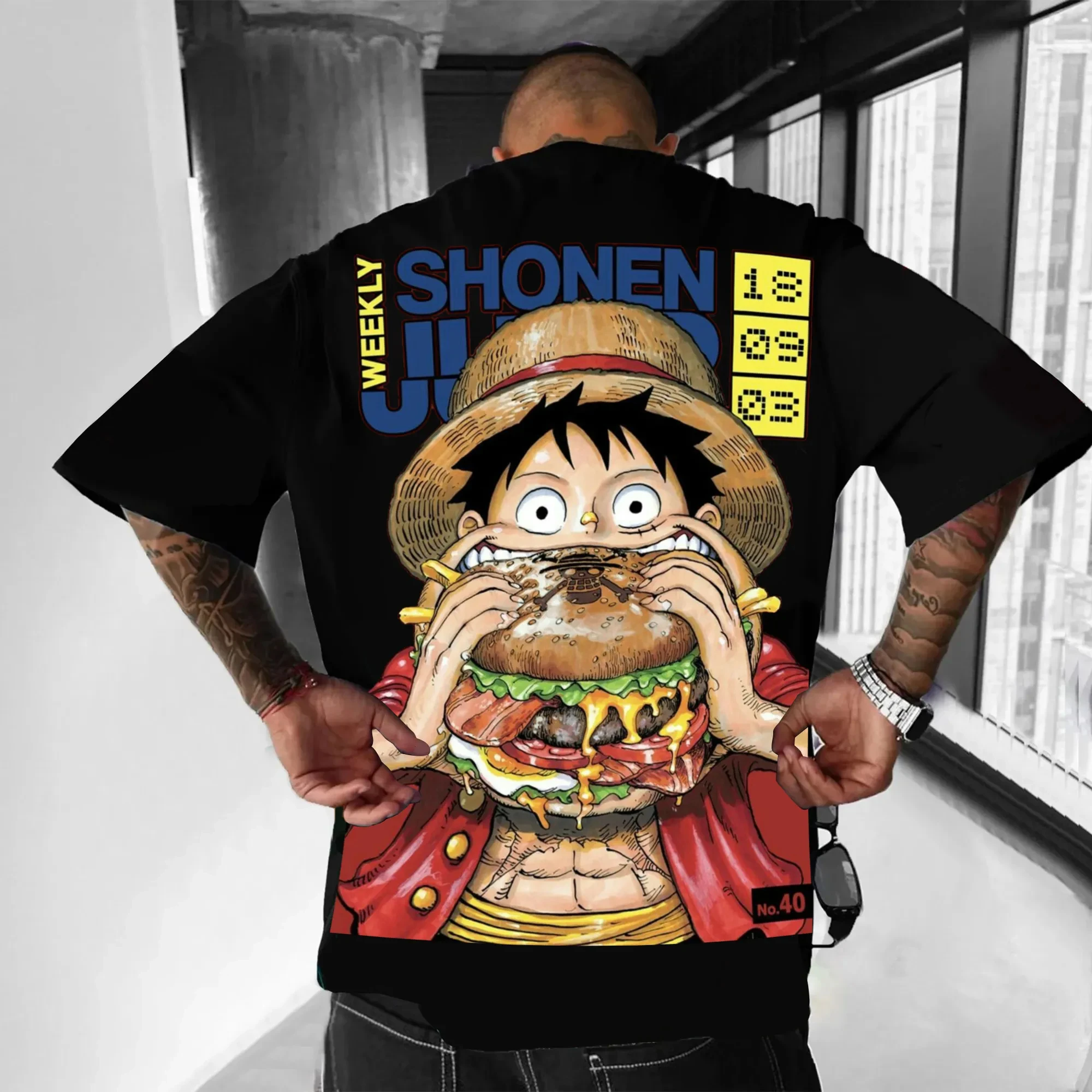 

One Piece Luffy Printed Cotton Short-sleeved American Loose Men's and Women's Summer Breathable Sports Round-neck T-shirt