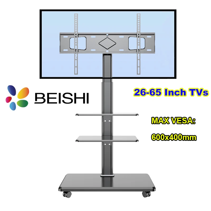 BEISHI TV Stand Mount Swivel Tall TV Stand for 32-65 inch TV Height Adjustable Portable Floor TV Stand Max VESA 600x400mm