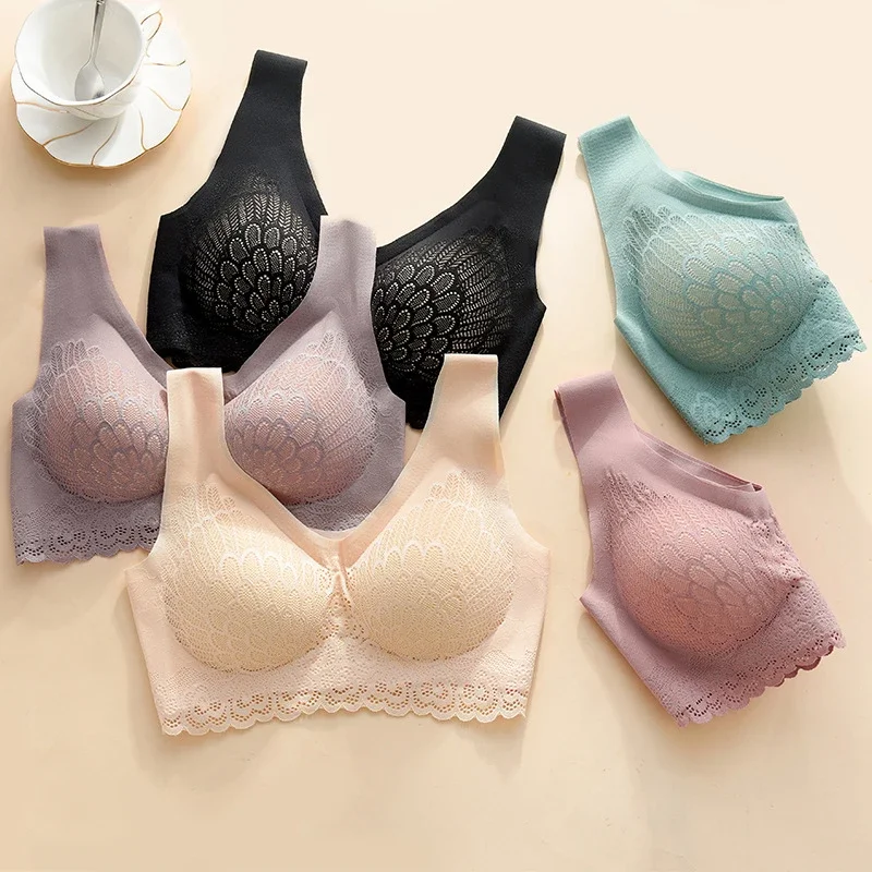 High Quality Seamless Women Underwear Full Lace Shea Linning  Beauty Back Without Steel Ring Vest Style One-piece Bra