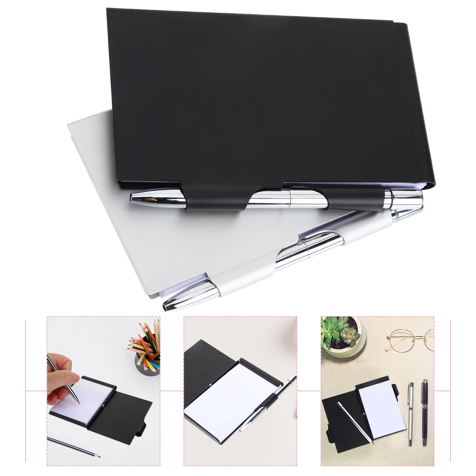 

2 Pcs Clamshell Notebook Metal Journal Pocket Notepad with Pen Memo Pads Portable Refillable Paper Small