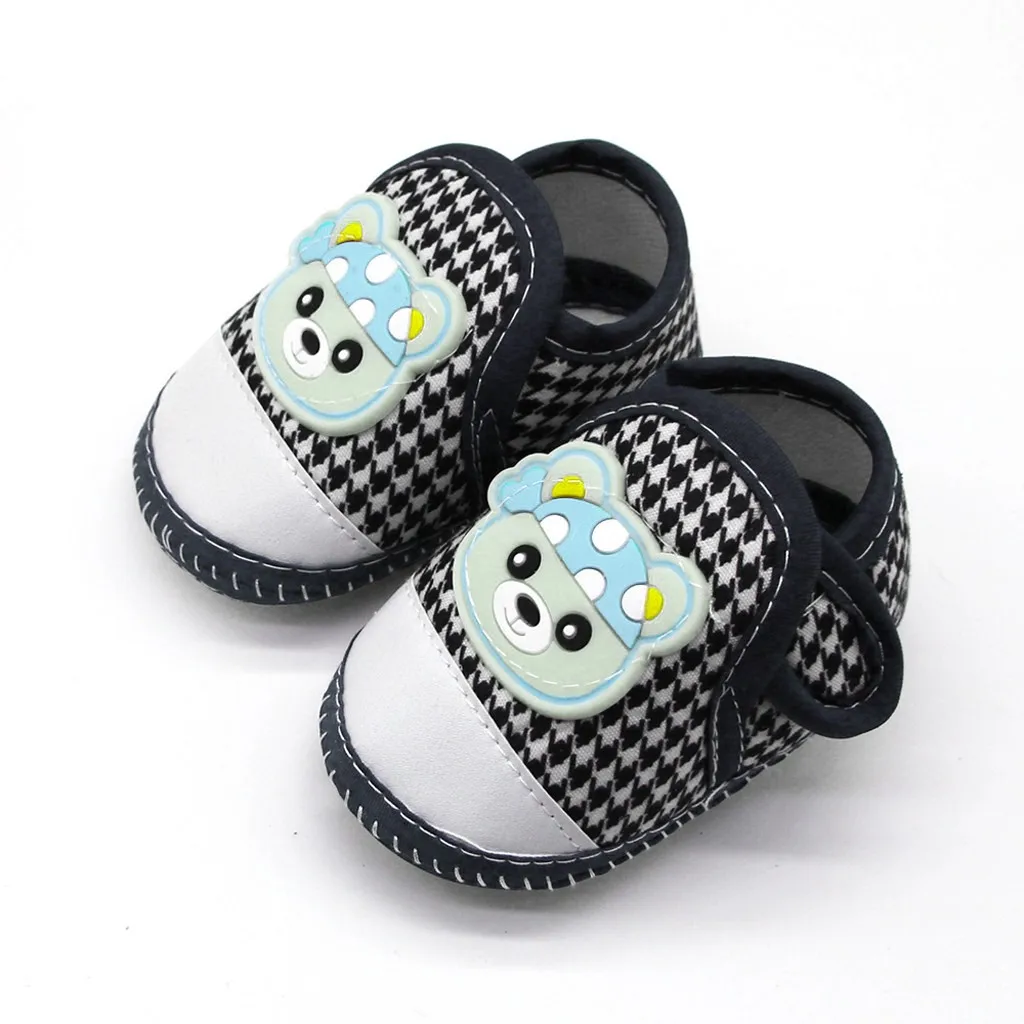 Newborn Baby Girls Walking Shoes Cartoon Bear Plaid Pattern Prewalker Soft Sole Hook Loop Shoes 0-18 Month Baby Shoes 2024