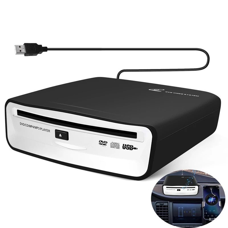 Universal Portable Car External CD Player, Plugs Into Car USB Port, Laptop, TV For Android 4.0 And Above Navigation