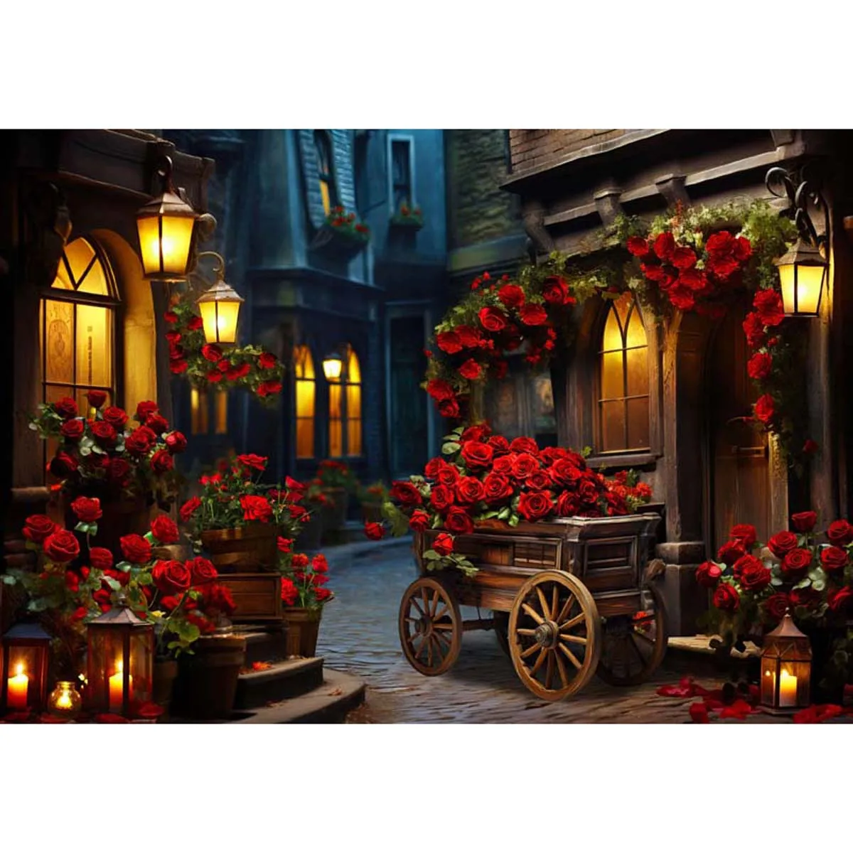 Allenjoy Valentine's Day Rose Cart Street Backdrop