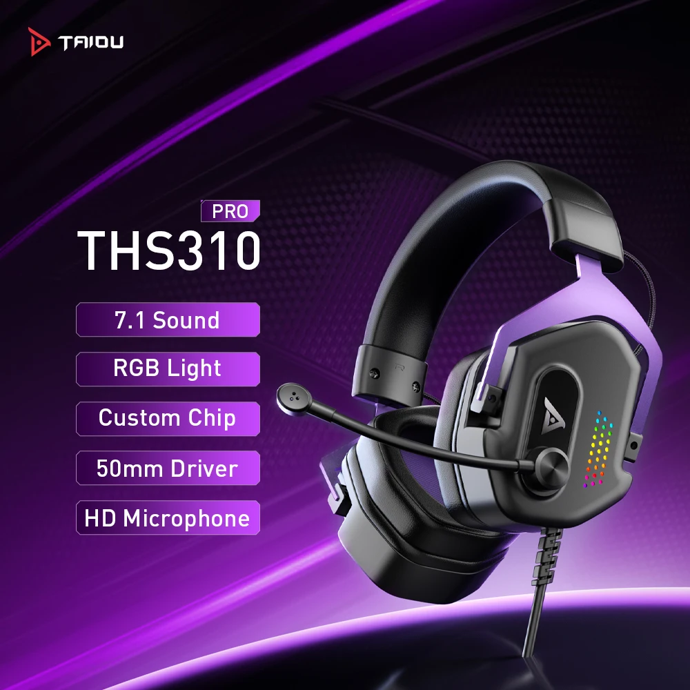 

TAIDU THS310 PRO Wired Gaming Headset 7.1 Surround Sound RGB Over Ear Headphones with Noise Reduction Mic for PC Game Console