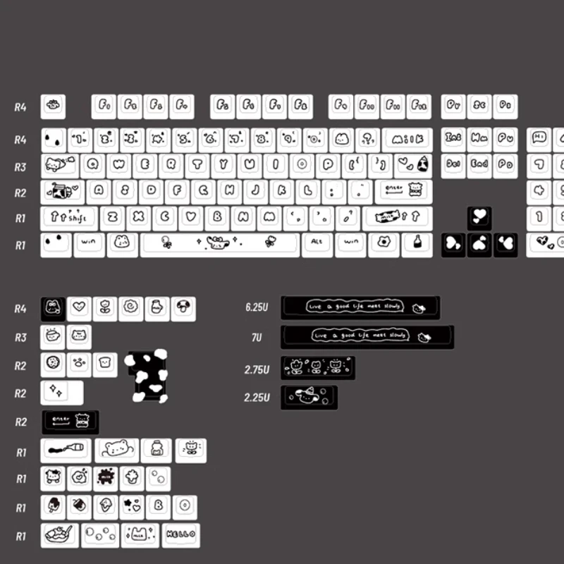 Imagem -05 - Conjunto Keycap Temático Vaca Preto Branco Material Pbt Altura Moa 141 Teclas de Sublimação Adequado para Tampas de Teclado Mecânico