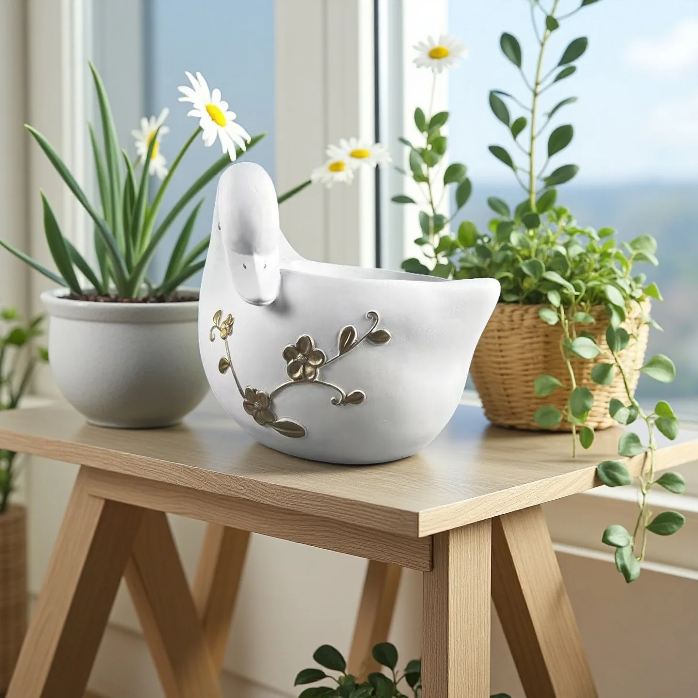 Nordic swan flower pot resin decoration home garden planter creative ornament decoration