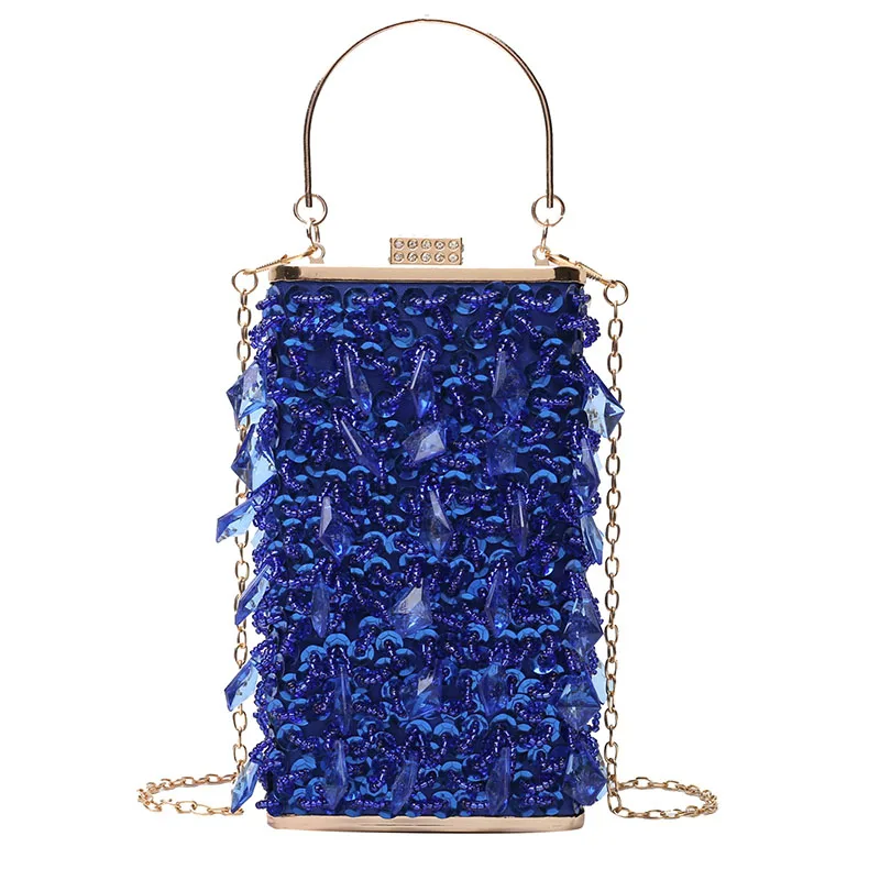 

Fashion Crystal Blue Clutch Bags Women Designer Party Purse Box Chain Shoulder Bags Ladies Glaring Gold Evening Handbag B366