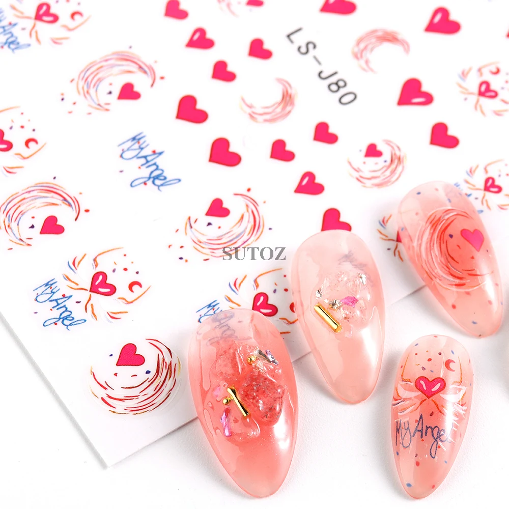 Cartoon Heart Nail Art Stickers Graffiti Anime Decals Moon Stars Sliders for Nails Japanese Style Manicure Decoration LEBLS-J79