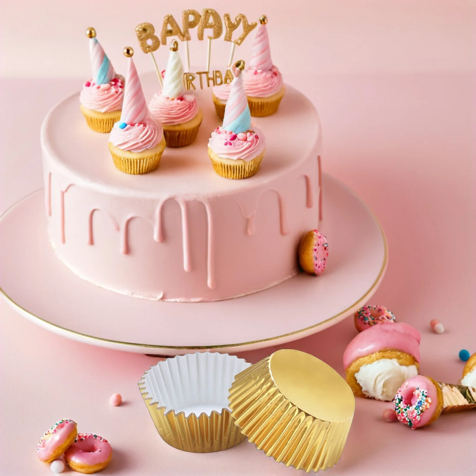 

100Pcs Aluminum Foil Cupcake Liners Cake Paper Molds Gold Thickened Mini Muffin Cups for Birthday Wedding Parties