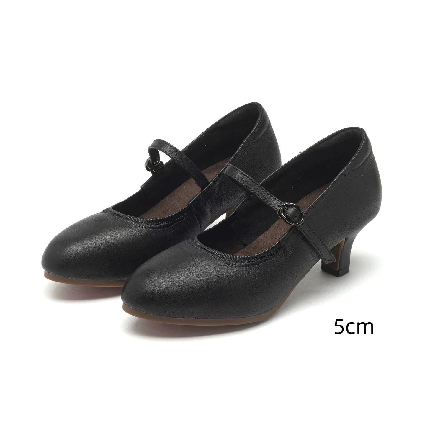 Women Mary Jane High Heel Leather Dance Shoes Buckle Strap Closed Toe Block Heel Pumps, Comfort Ballroom Latin Party Dancing