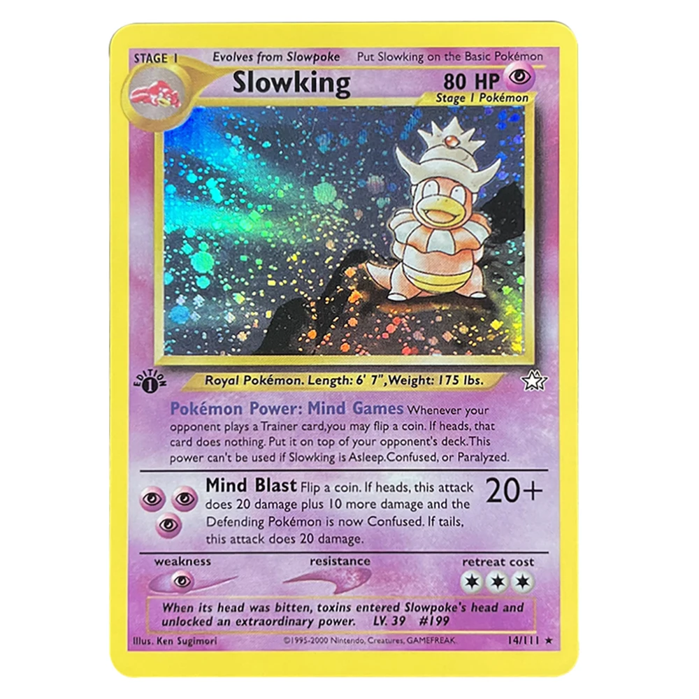 PTCG 포일 카드, Lugia Espeon Politoed Alakazam Mewtwo Kingdra Zapdos Raichu 1996 1st Edition 게임 컬렉션 PKM 프록시 카드