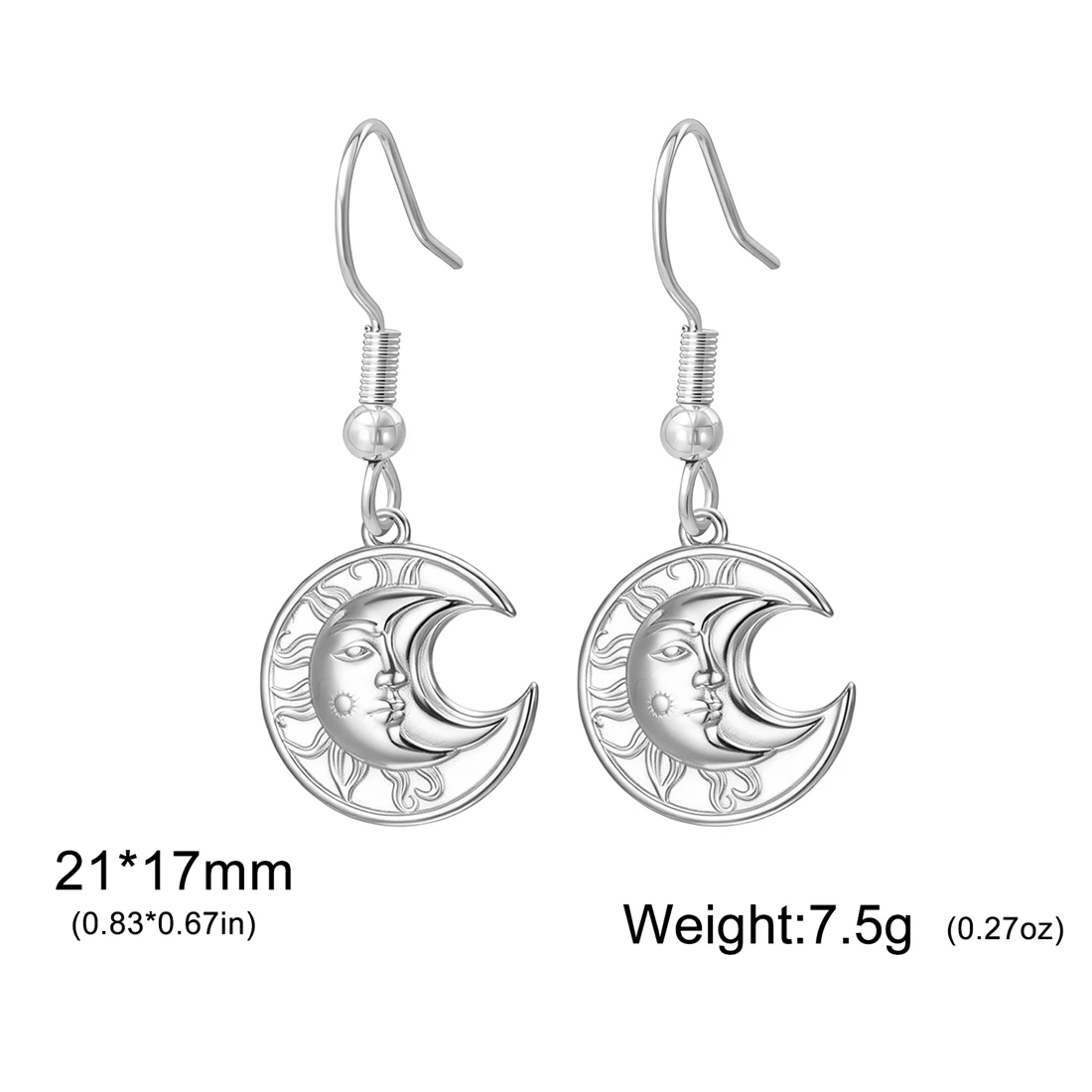 Eueavan Vintage Sonne und Mond Totem Ohrhänger Edelstahl Mode Geometrische Hängeohrringe für Frauen Wicca Schmuck Geschenk – Detail 12